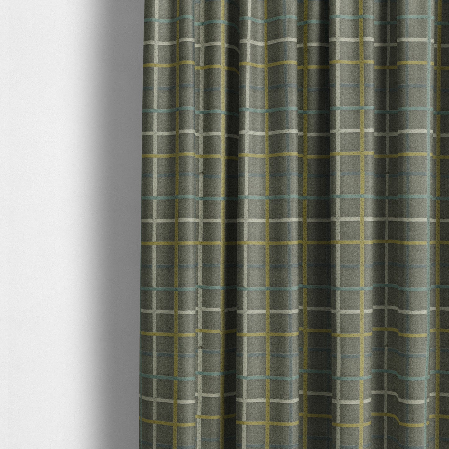 Clifton Grey Blue Yellow Colour Tartan Scottish Pattern Soft Touch Wool Effect Furnishing Fabric CTR-849 - Made To Measure Curtains