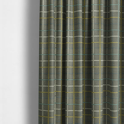 Clifton Grey Blue Yellow Colour Tartan Scottish Pattern Soft Touch Wool Effect Furnishing Fabric CTR-849 - Made To Measure Curtains