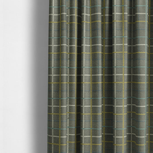 Clifton Grey Blue Yellow Colour Tartan Scottish Pattern Soft Touch Wool Effect Furnishing Fabric CTR-849 - Made To Measure Curtains