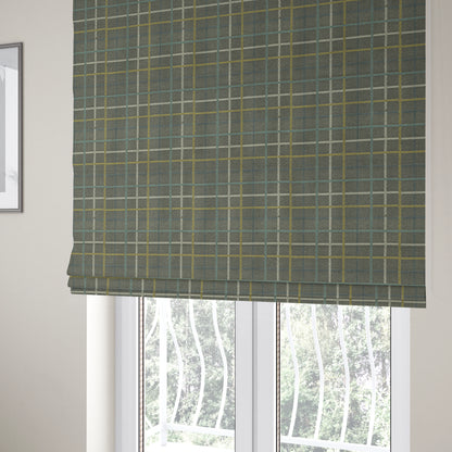 Clifton Grey Blue Yellow Colour Tartan Scottish Pattern Soft Touch Wool Effect Furnishing Fabric CTR-849 - Roman Blinds