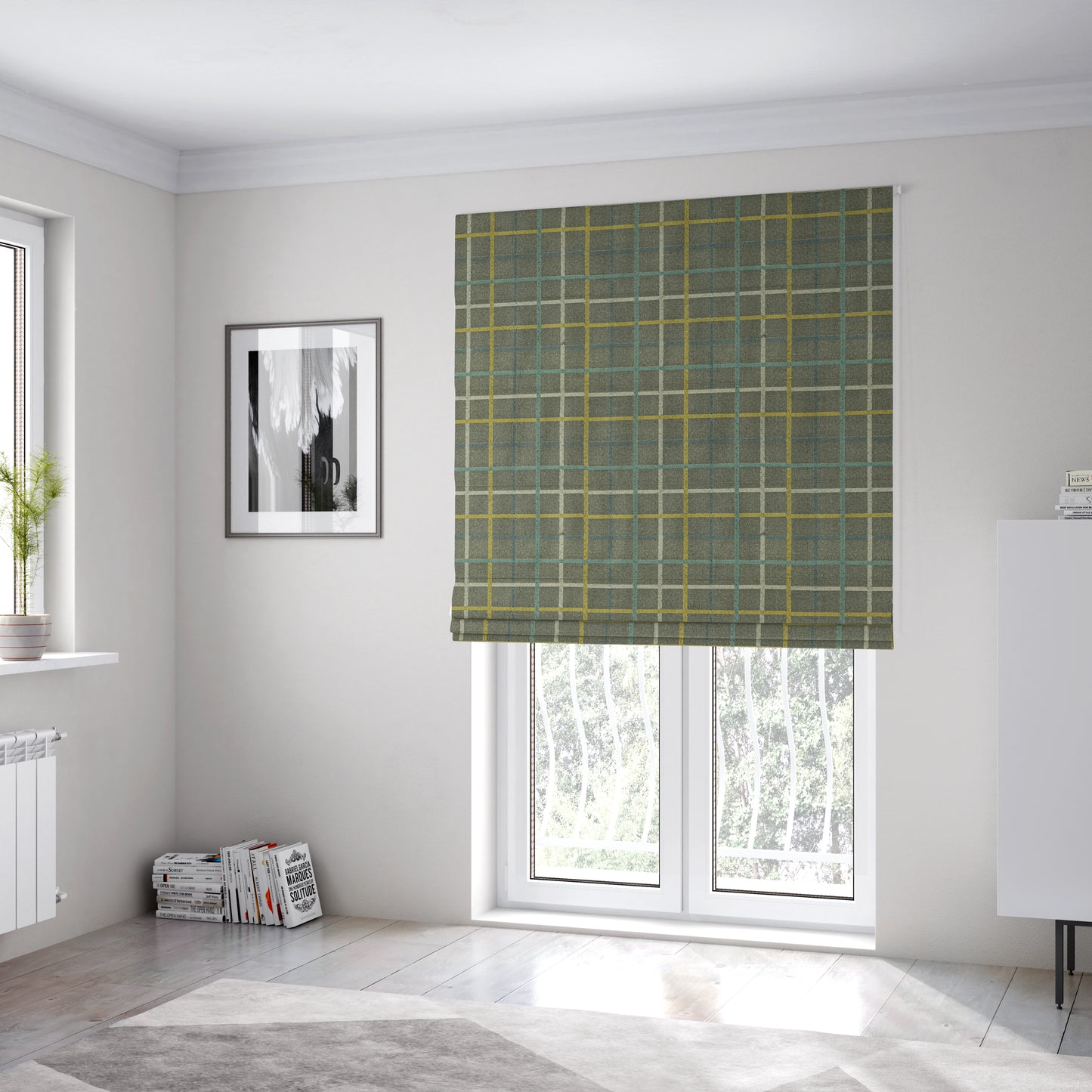 Clifton Grey Blue Yellow Colour Tartan Scottish Pattern Soft Touch Wool Effect Furnishing Fabric CTR-849 - Roman Blinds