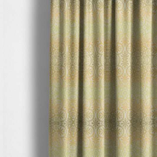 In Bloom Colourful Blossom Modern Pattern Green Orange Chenille Upholstery Fabric CTR-850 - Made To Measure Curtains