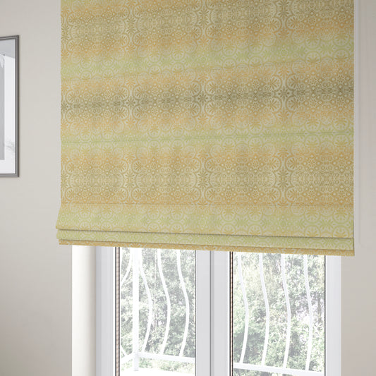 In Bloom Colourful Blossom Modern Pattern Green Orange Chenille Upholstery Fabric CTR-850 - Roman Blinds