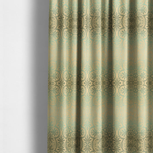 In Bloom Colourful Blossom Modern Pattern Blue Teal Chenille Upholstery Fabric CTR-854 - Made To Measure Curtains