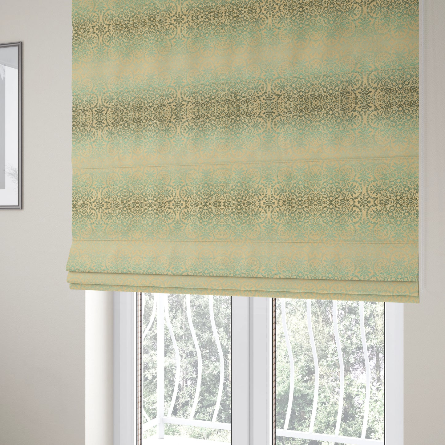 In Bloom Colourful Blossom Modern Pattern Blue Teal Chenille Upholstery Fabric CTR-854 - Roman Blinds