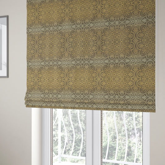 In Bloom Colourful Blossom Modern Pattern Brown Yellow Chenille Upholstery Fabric CTR-856 - Roman Blinds