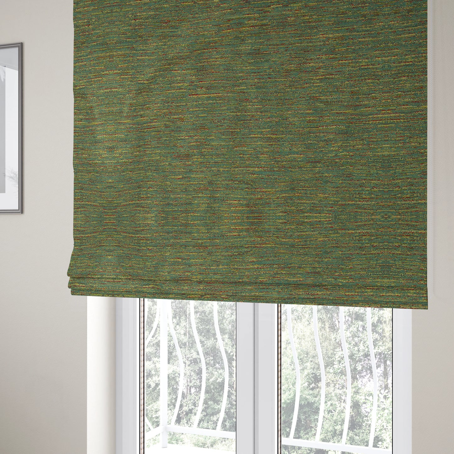 Iona Semi Plain Stripe Chenille In Green Colour Upholstery Furnishing Fabrics CTR-858 - Roman Blinds