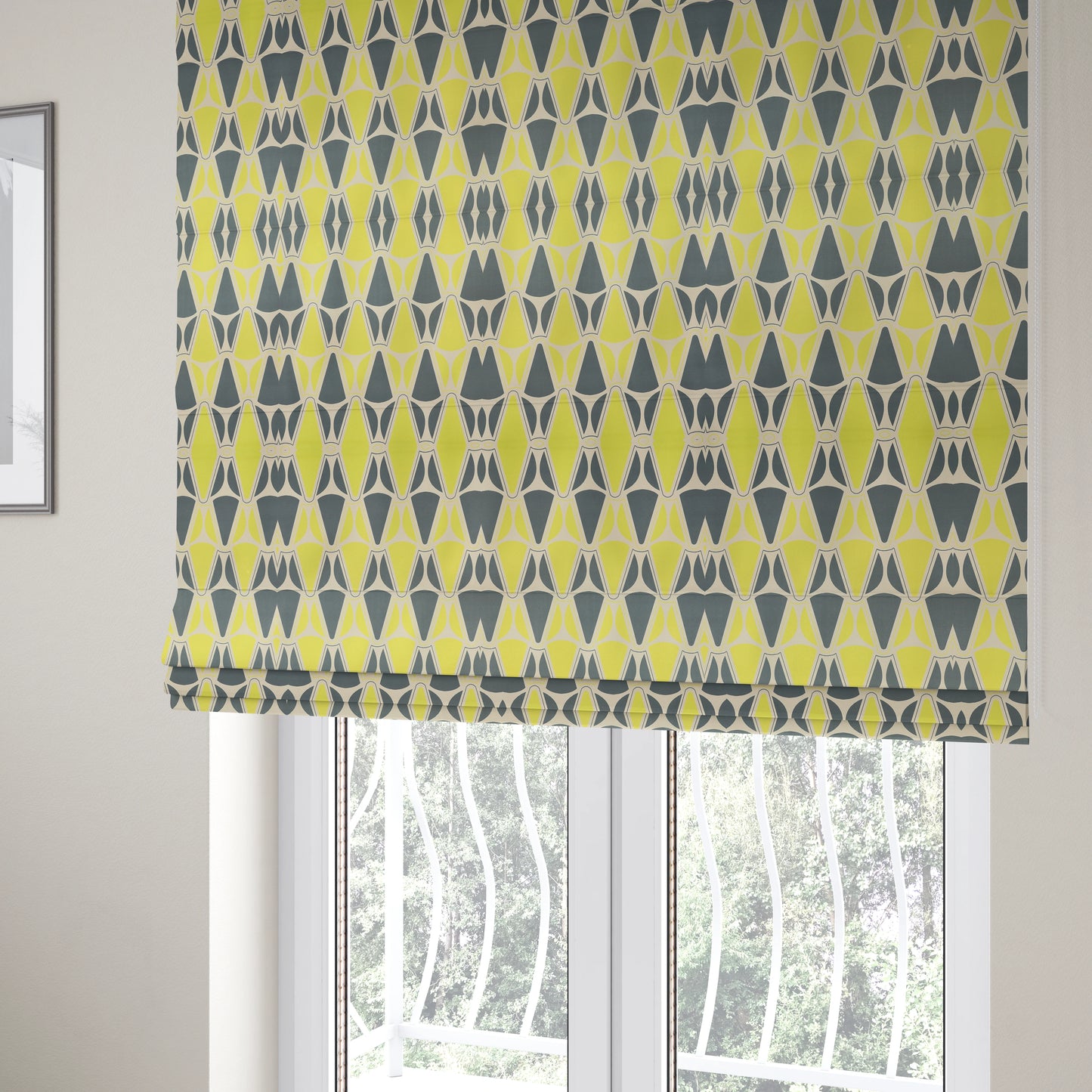 Freedom Printed Velvet Fabric Collection Geometric Pattern In Grey Green Colour Upholstery Fabric CTR-86 - Roman Blinds