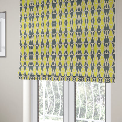 Freedom Printed Velvet Fabric Collection Geometric Pattern In Grey Green Colour Upholstery Fabric CTR-86 - Roman Blinds