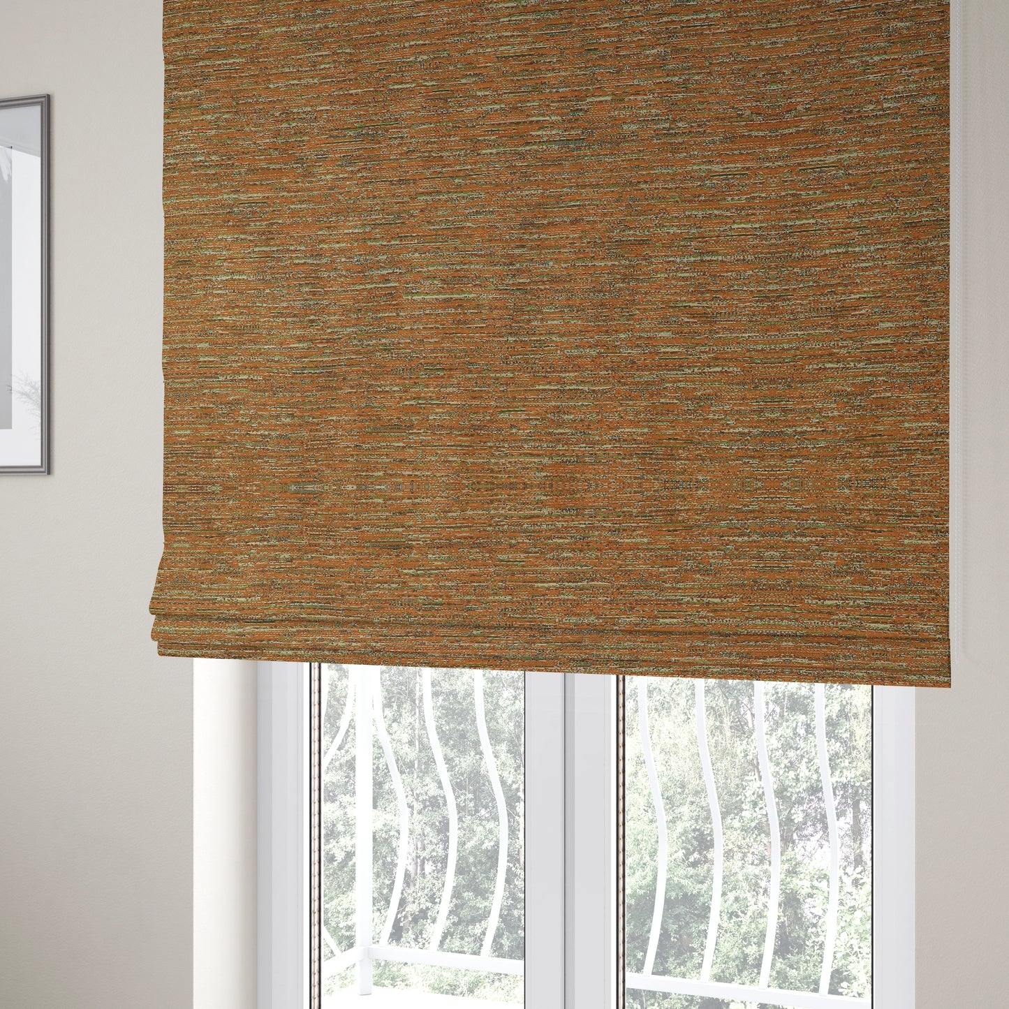 Iona Semi Plain Stripe Chenille In Orange Colour Upholstery Furnishing Fabrics CTR-860 - Roman Blinds