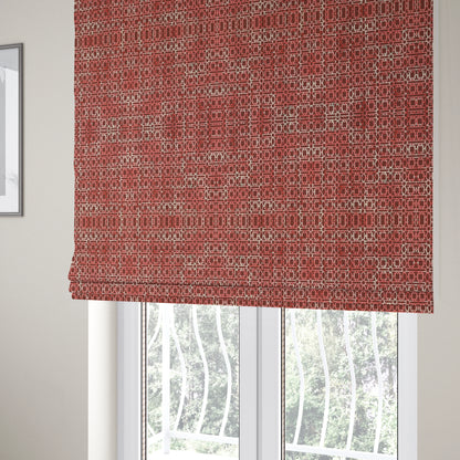 Tiffany Lightweight Modern Geometrical Pattern Small Scale Red Chenille Upholstery Fabric CTR-862 - Roman Blinds