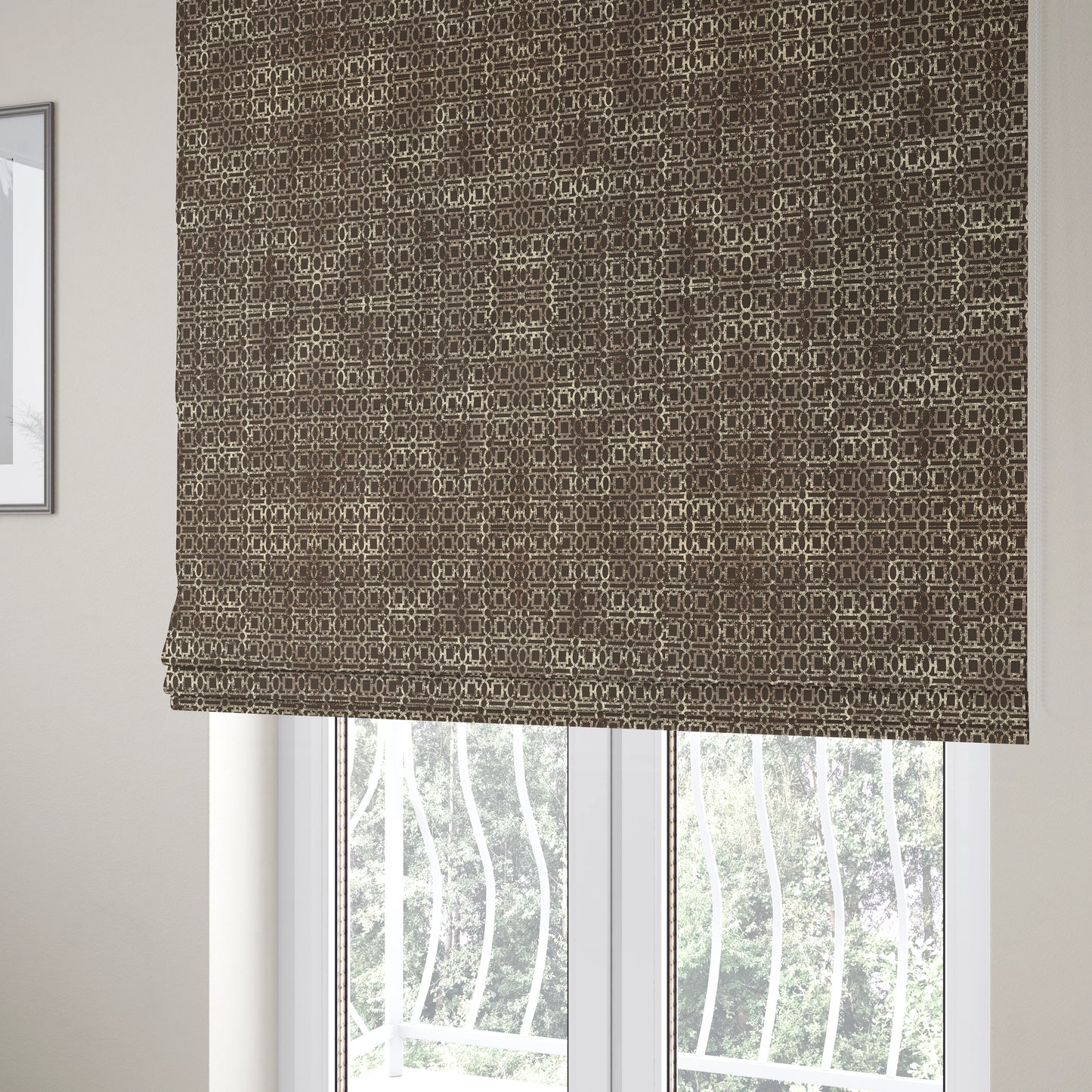 Tiffany Lightweight Modern Geometrical Pattern Small Scale Brown Chenille Upholstery Fabric CTR-865 - Roman Blinds