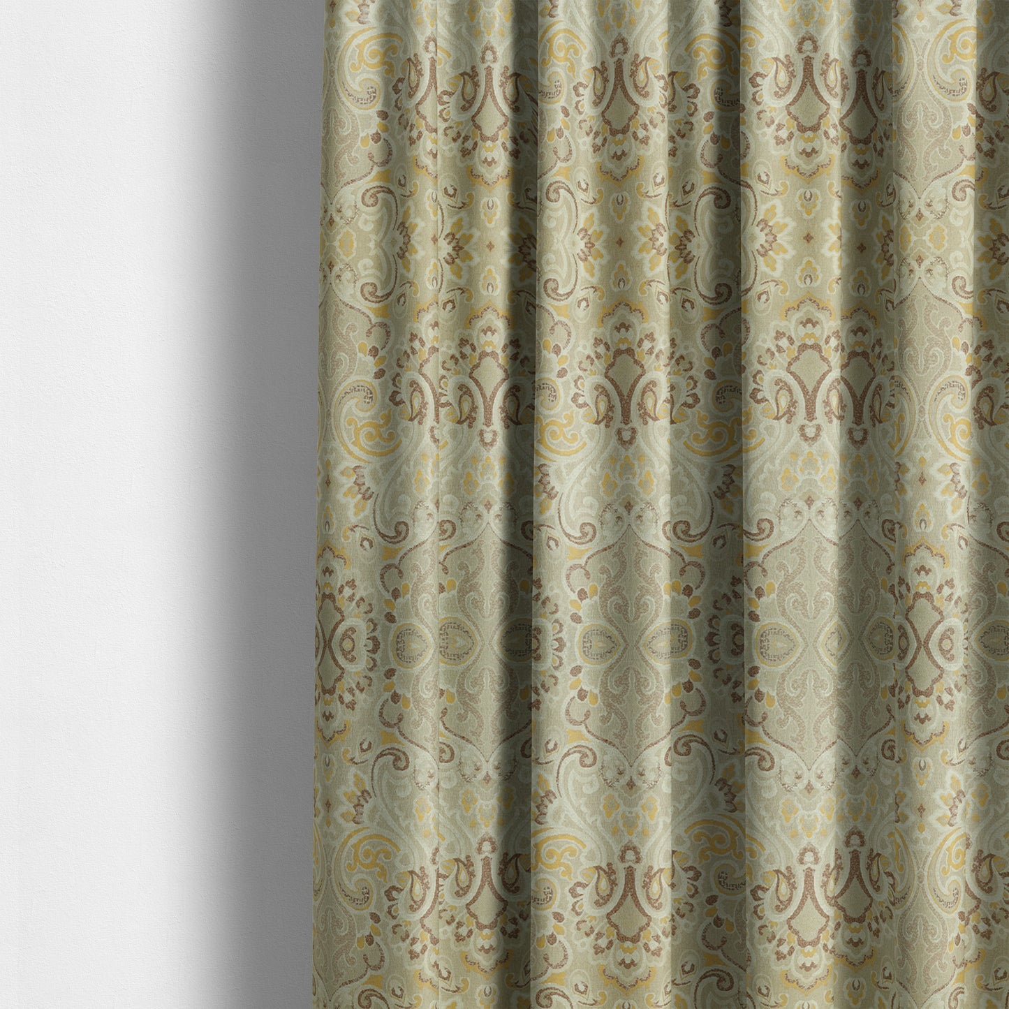 Sakura Damask Colourful Pattern Yellow Brown Chenille Upholstery Furnishing Fabric CTR-867 - Made To Measure Curtains