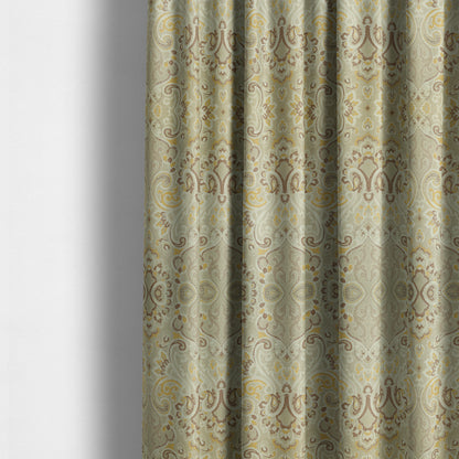 Sakura Damask Colourful Pattern Yellow Brown Chenille Upholstery Furnishing Fabric CTR-867 - Made To Measure Curtains