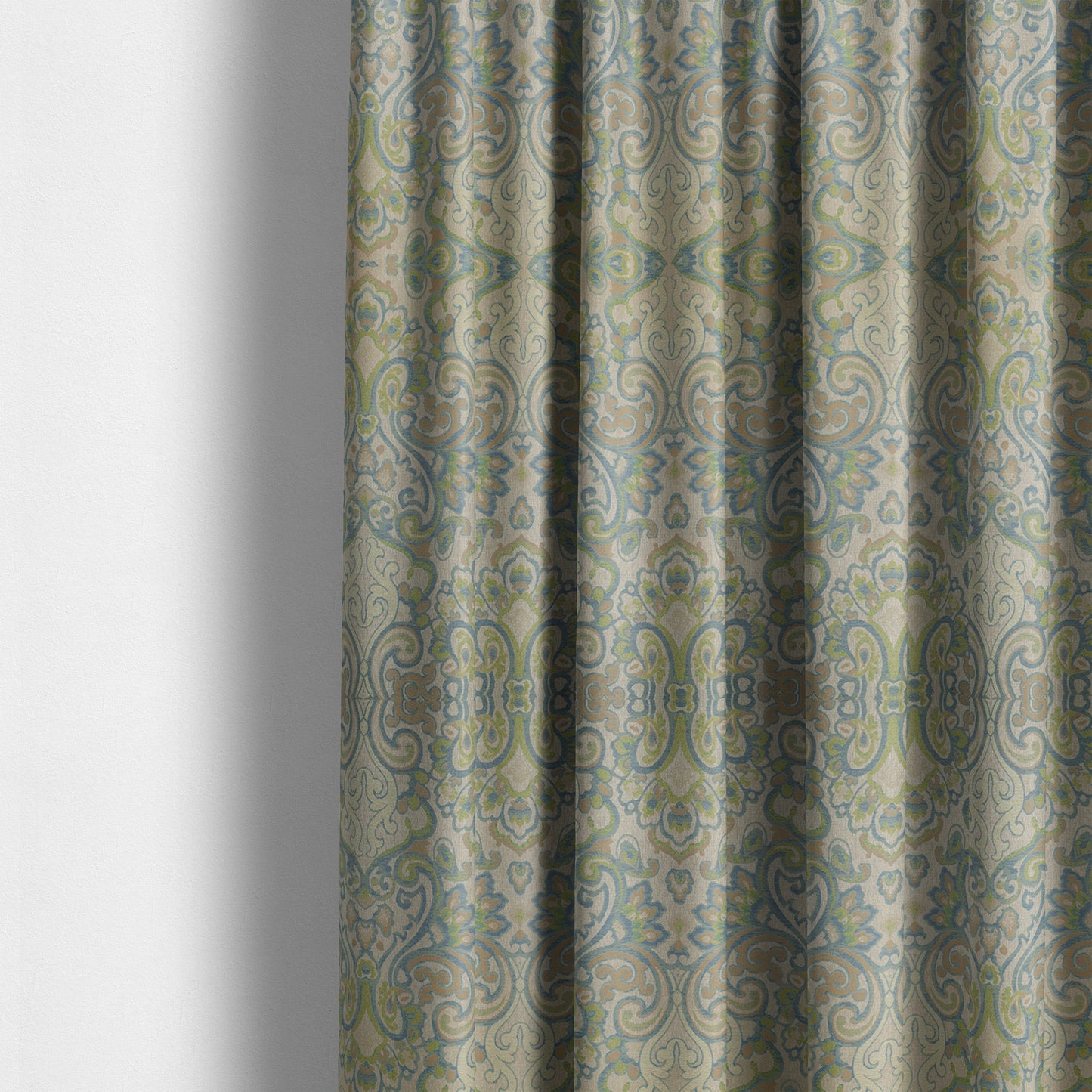 Sakura Damask Colourful Pattern Blue Green Chenille Upholstery Furnishing Fabric CTR-868 - Made To Measure Curtains