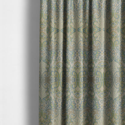 Sakura Damask Colourful Pattern Blue Green Chenille Upholstery Furnishing Fabric CTR-868 - Made To Measure Curtains