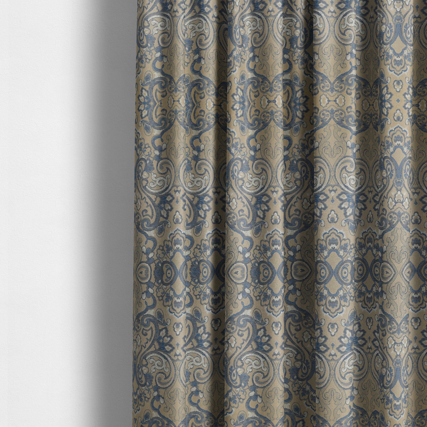 Sakura Damask Colourful Pattern Blue Chenille Upholstery Furnishing Fabric CTR-869 - Made To Measure Curtains