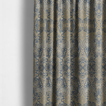 Sakura Damask Colourful Pattern Blue Chenille Upholstery Furnishing Fabric CTR-869 - Made To Measure Curtains