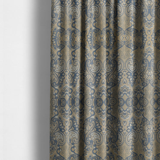 Sakura Damask Colourful Pattern Blue Chenille Upholstery Furnishing Fabric CTR-869 - Made To Measure Curtains