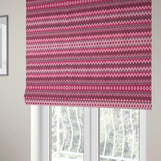 Freedom Printed Velvet Fabric Collection Modern Chevron Striped Pink Purple Colour Upholstery Fabric CTR-87 - Roman Blinds