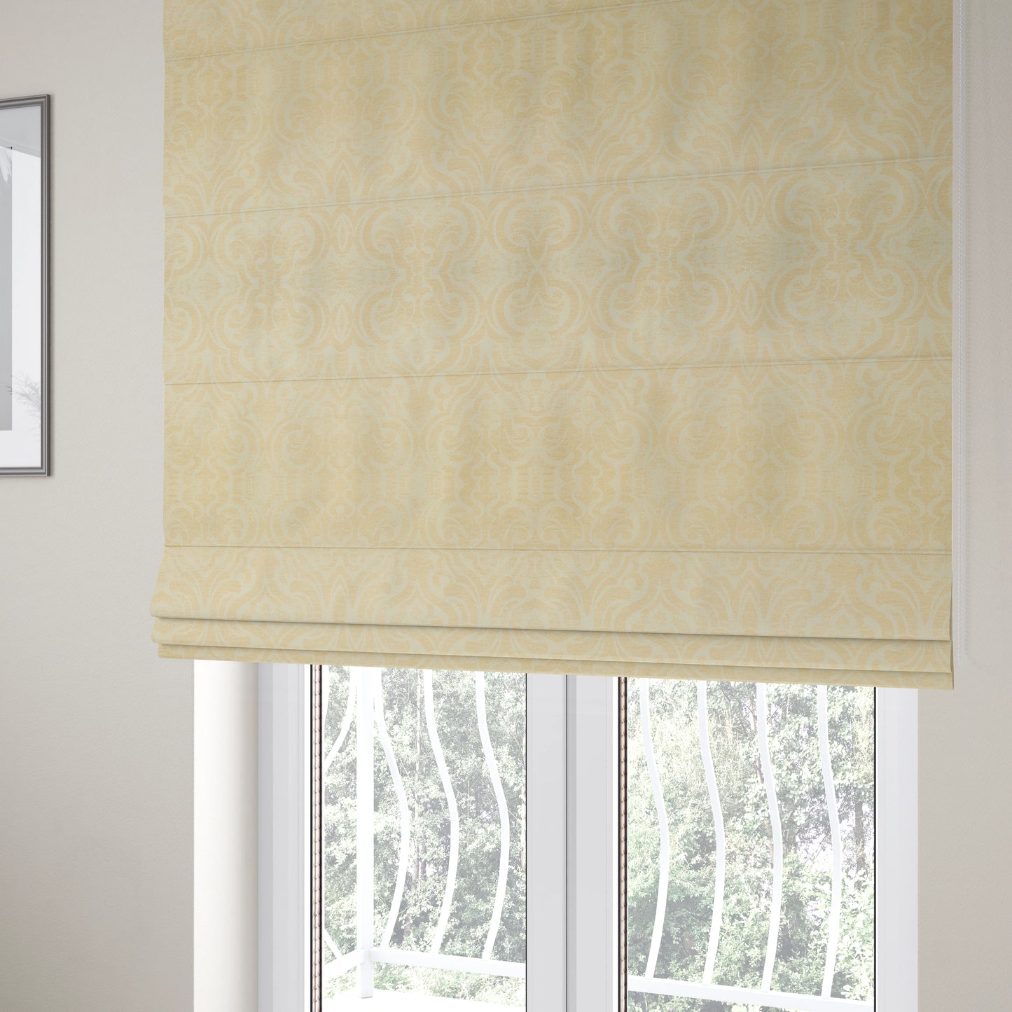 Olympos Mono Tone Faded Damask Pattern Beige Colour Chenille Upholstery Fabric CTR-875 - Roman Blinds