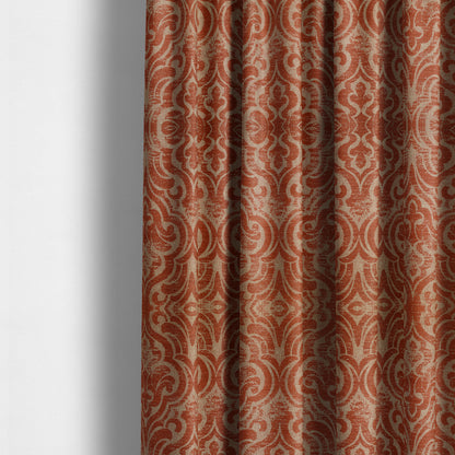 Olympos Mono Tone Faded Damask Pattern Red Colour Chenille Upholstery Fabric CTR-877 - Made To Measure Curtains