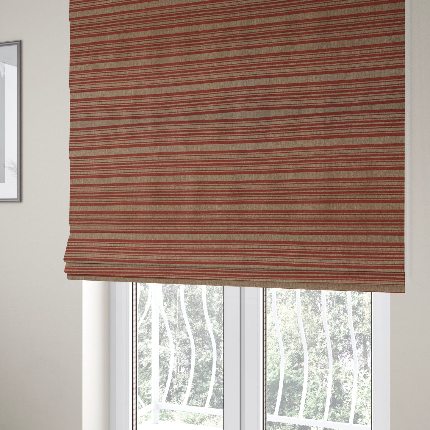 Olympos Mono Tone Faded Stripe Pattern Red Colour Chenille Upholstery Fabric CTR-878 - Roman Blinds