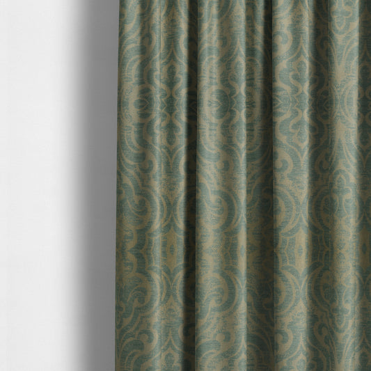 Olympos Mono Tone Faded Damask Pattern Blue Colour Chenille Upholstery Fabric CTR-879 - Made To Measure Curtains