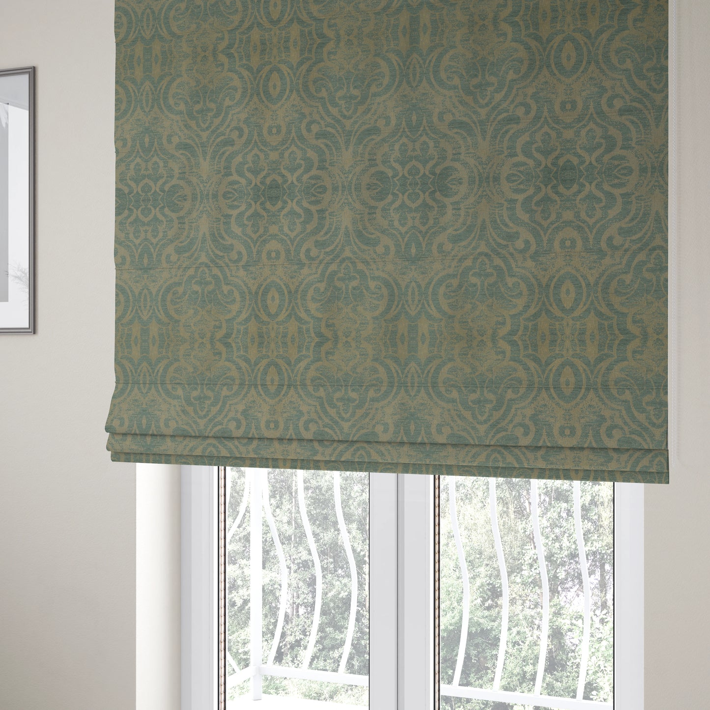 Olympos Mono Tone Faded Damask Pattern Blue Colour Chenille Upholstery Fabric CTR-879 - Roman Blinds