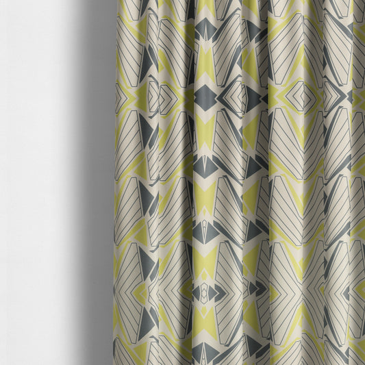 Freedom Printed Velvet Fabric Collection Geometric Pattern In Grey Green Colour Upholstery Fabric CTR-88 - Made To Measure Curtains