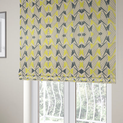 Freedom Printed Velvet Fabric Collection Geometric Pattern In Grey Green Colour Upholstery Fabric CTR-88 - Roman Blinds