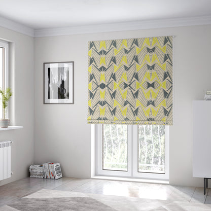 Freedom Printed Velvet Fabric Collection Geometric Pattern In Grey Green Colour Upholstery Fabric CTR-88 - Roman Blinds