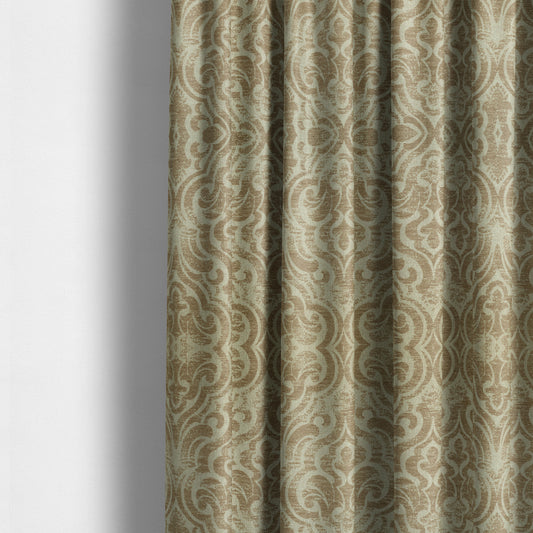 Olympos Mono Tone Faded Damask Pattern Brown Colour Chenille Upholstery Fabric CTR-881 - Made To Measure Curtains