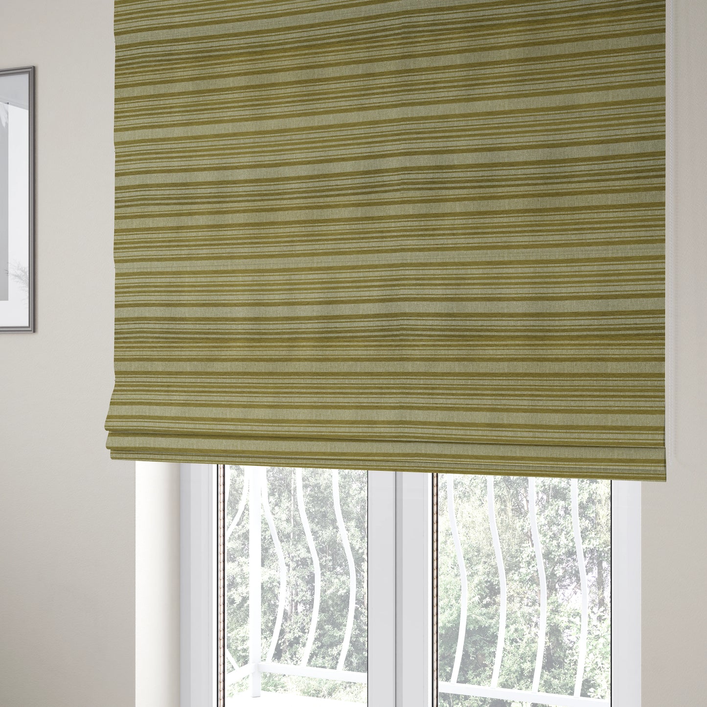 Olympos Mono Tone Faded Stripe Pattern Green Colour Chenille Upholstery Fabric CTR-884 - Roman Blinds