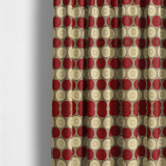 Chinaz Circular Geometric Pattern Chenille Upholstery Fabric Gold Beige Red Colour CTR-889 - Made To Measure Curtains