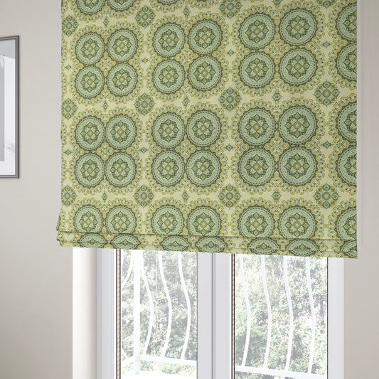 Freedom Printed Velvet Fabric Collection Traditional Medallion Gold Grey Colour Upholstery Fabric CTR-89 - Roman Blinds