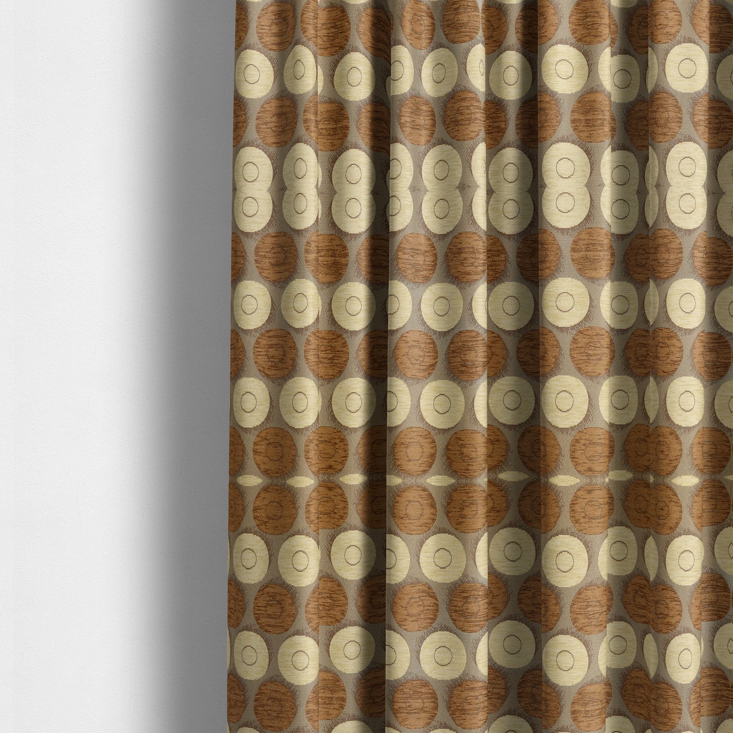 Chinaz Circular Geometric Pattern Chenille Upholstery Fabric Gold Beige Brown Colour CTR-890 - Made To Measure Curtains