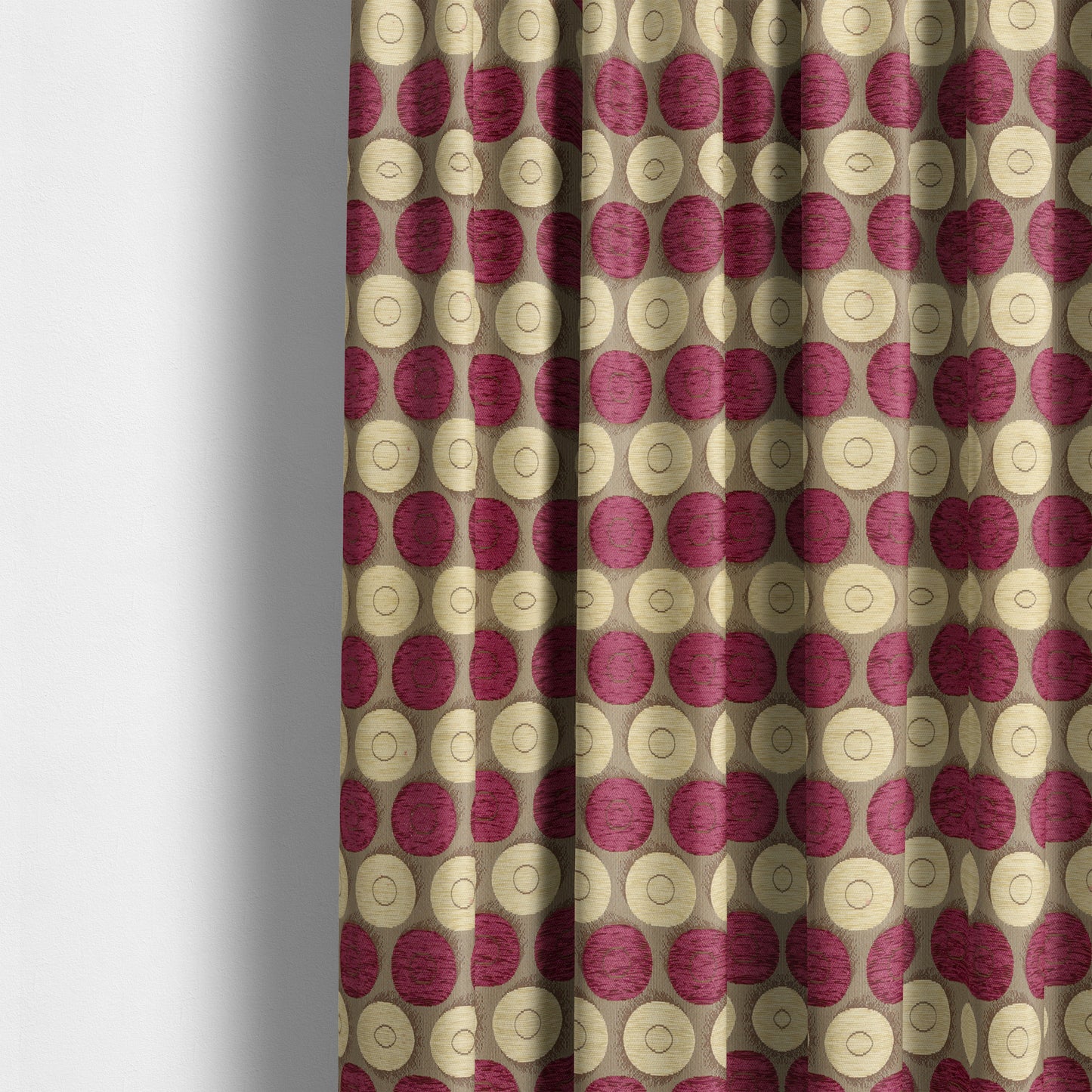 Chinaz Circular Geometric Pattern Chenille Upholstery Fabric Gold Beige Pink Colour CTR-891 - Made To Measure Curtains