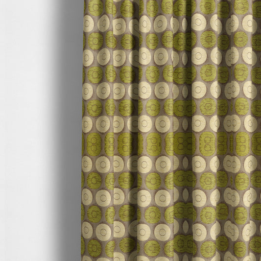 Chinaz Circular Geometric Pattern Chenille Upholstery Fabric Gold Beige Green Colour CTR-892 - Made To Measure Curtains