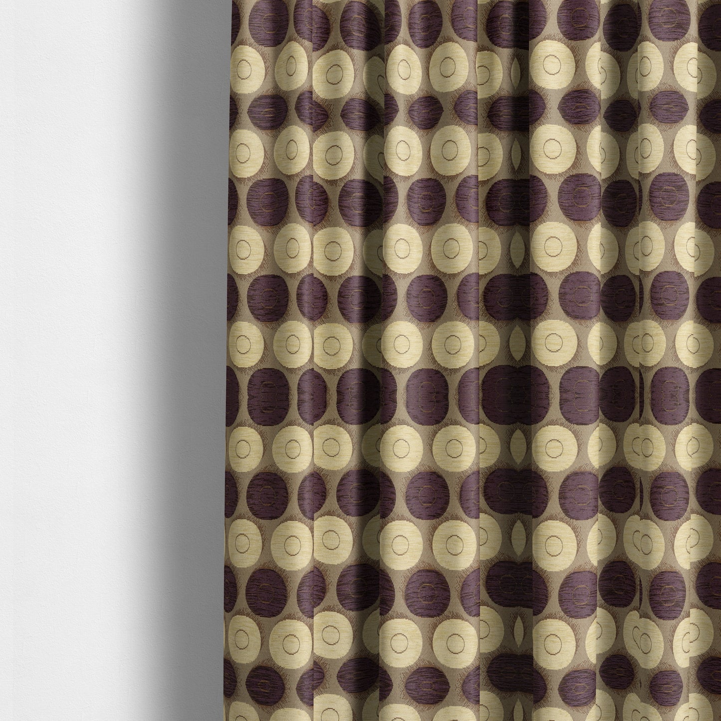 Chinaz Circular Geometric Pattern Chenille Upholstery Fabric Gold Beige Purple Colour CTR-893 - Made To Measure Curtains