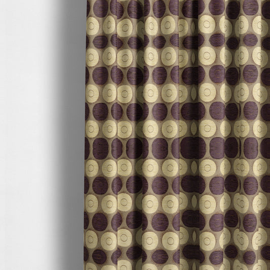 Chinaz Circular Geometric Pattern Chenille Upholstery Fabric Gold Beige Purple Colour CTR-893 - Made To Measure Curtains