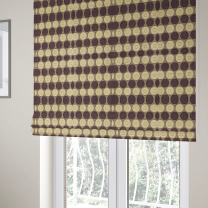 Chinaz Circular Geometric Pattern Chenille Upholstery Fabric Gold Beige Purple Colour CTR-893 - Roman Blinds