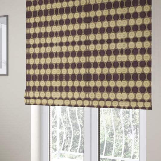 Chinaz Circular Geometric Pattern Chenille Upholstery Fabric Gold Beige Purple Colour CTR-893 - Roman Blinds