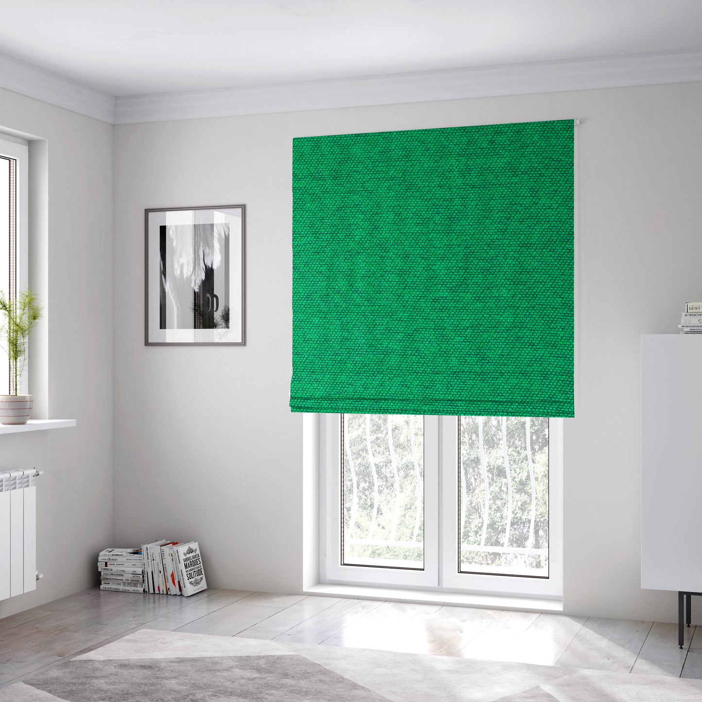 Fabriano Plain Chenille Type Green Colour Upholstery Fabric CTR-905 - Roman Blinds