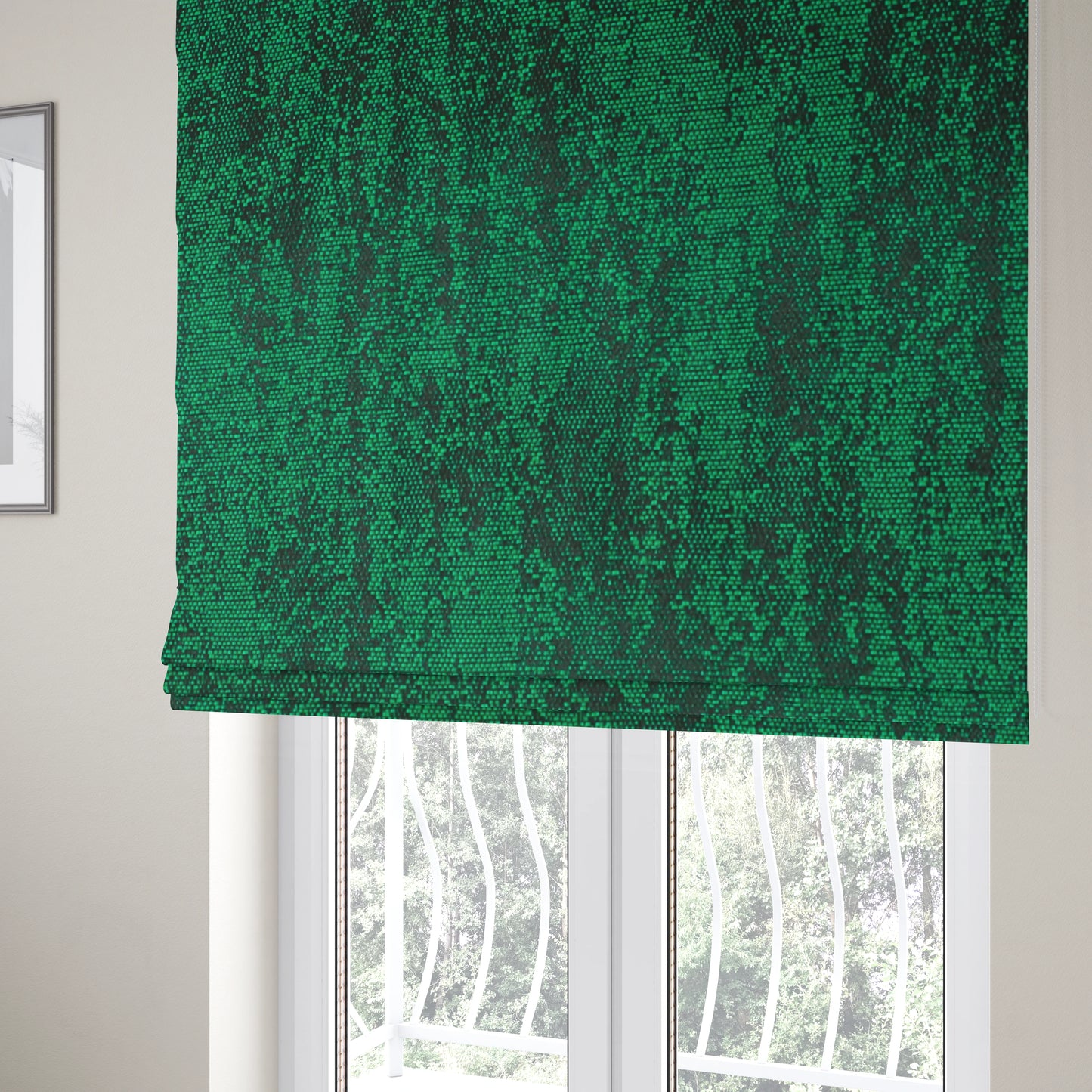 Fabriano Abstract Semi Plain Chenille Type Green Black Upholstery Fabric CTR-909 - Roman Blinds