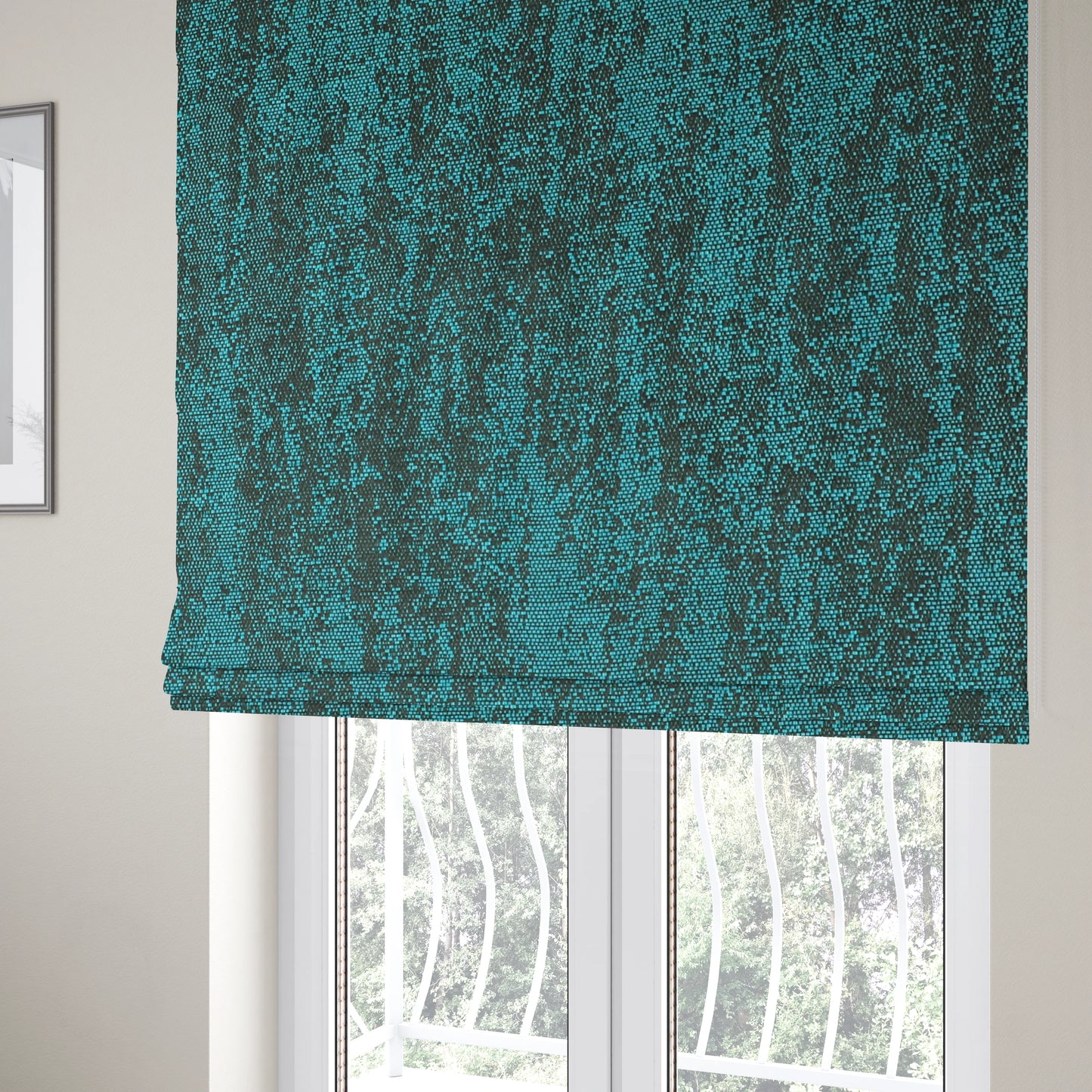 Fabriano Abstract Semi Plain Chenille Type Blue Black Upholstery Fabric CTR-911 - Roman Blinds