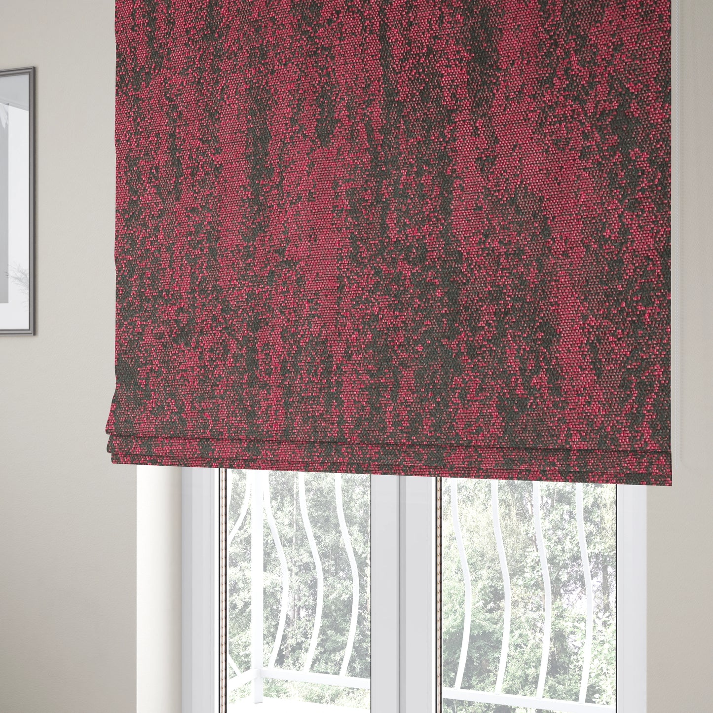 Fabriano Abstract Semi Plain Chenille Type Pink Black Upholstery Fabric CTR-913 - Roman Blinds