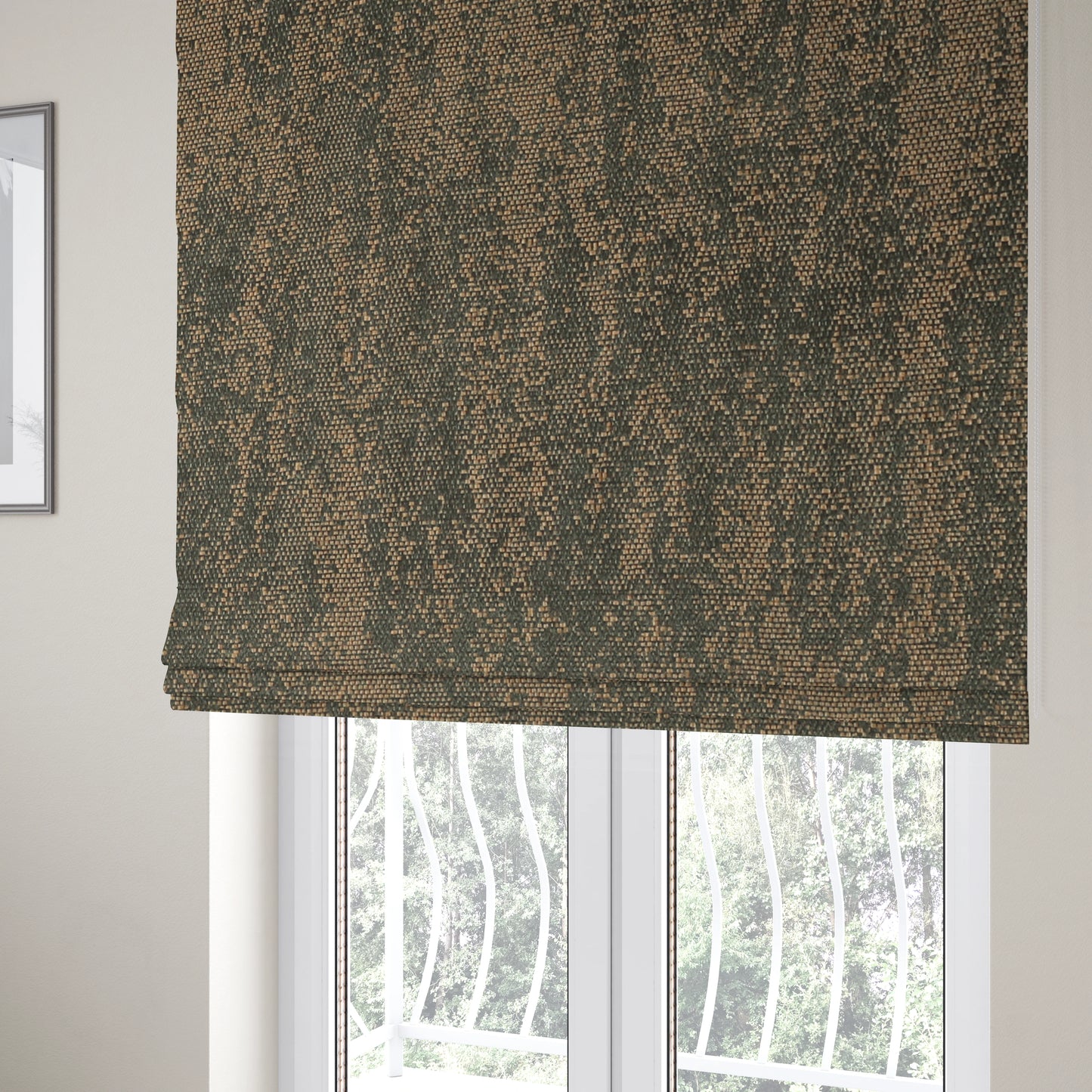 Fabriano Abstract Semi Plain Chenille Type Brown Black Upholstery Fabric CTR-916 - Roman Blinds