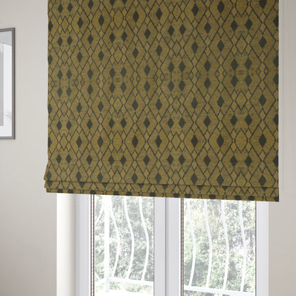 Fabriano Diamond Pattern Chenille Type Yellow Black Upholstery Fabric CTR-918 - Roman Blinds