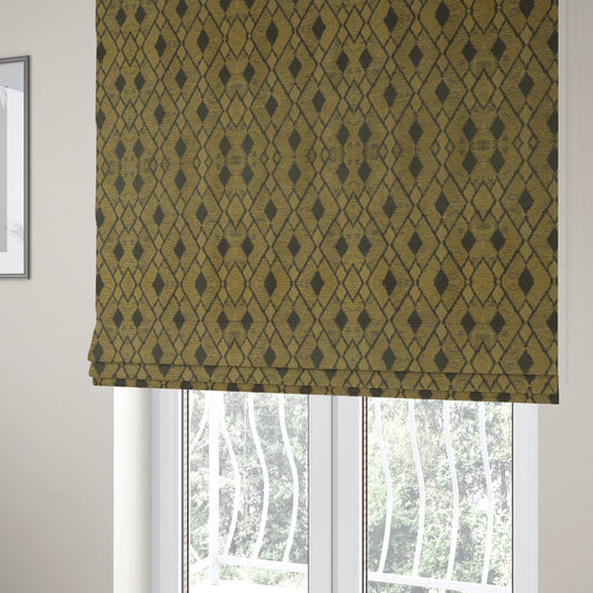 Fabriano Diamond Pattern Chenille Type Yellow Black Upholstery Fabric CTR-918 - Roman Blinds